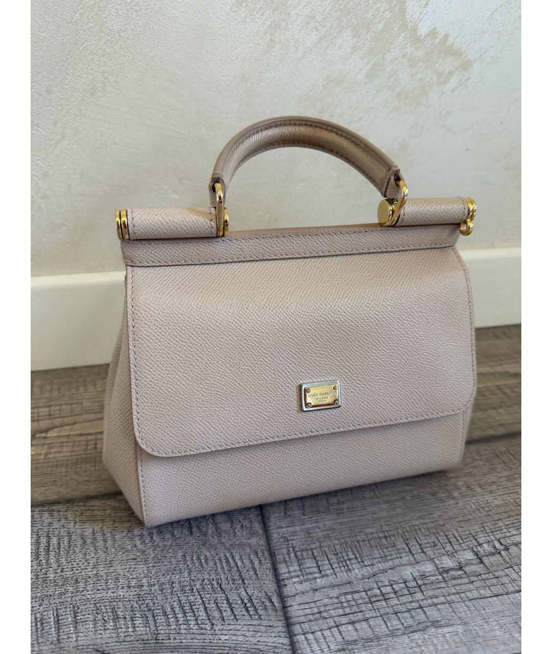 DOLCE&GABBANA Бежевая кожаная сумка с короткими ручками, фото 2