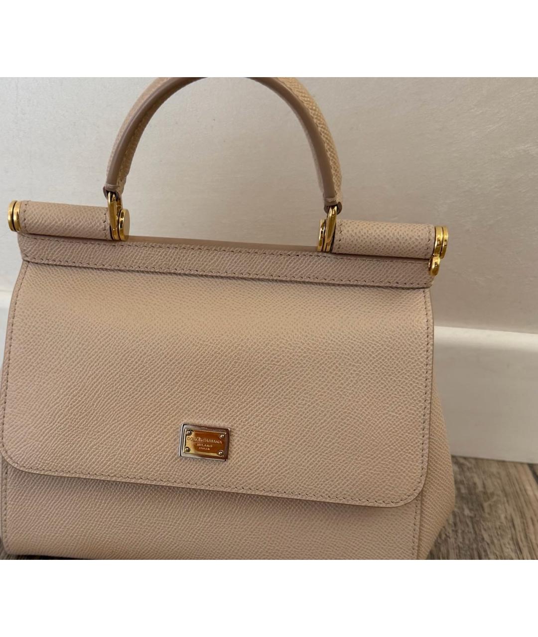 DOLCE&GABBANA Бежевая кожаная сумка с короткими ручками, фото 5