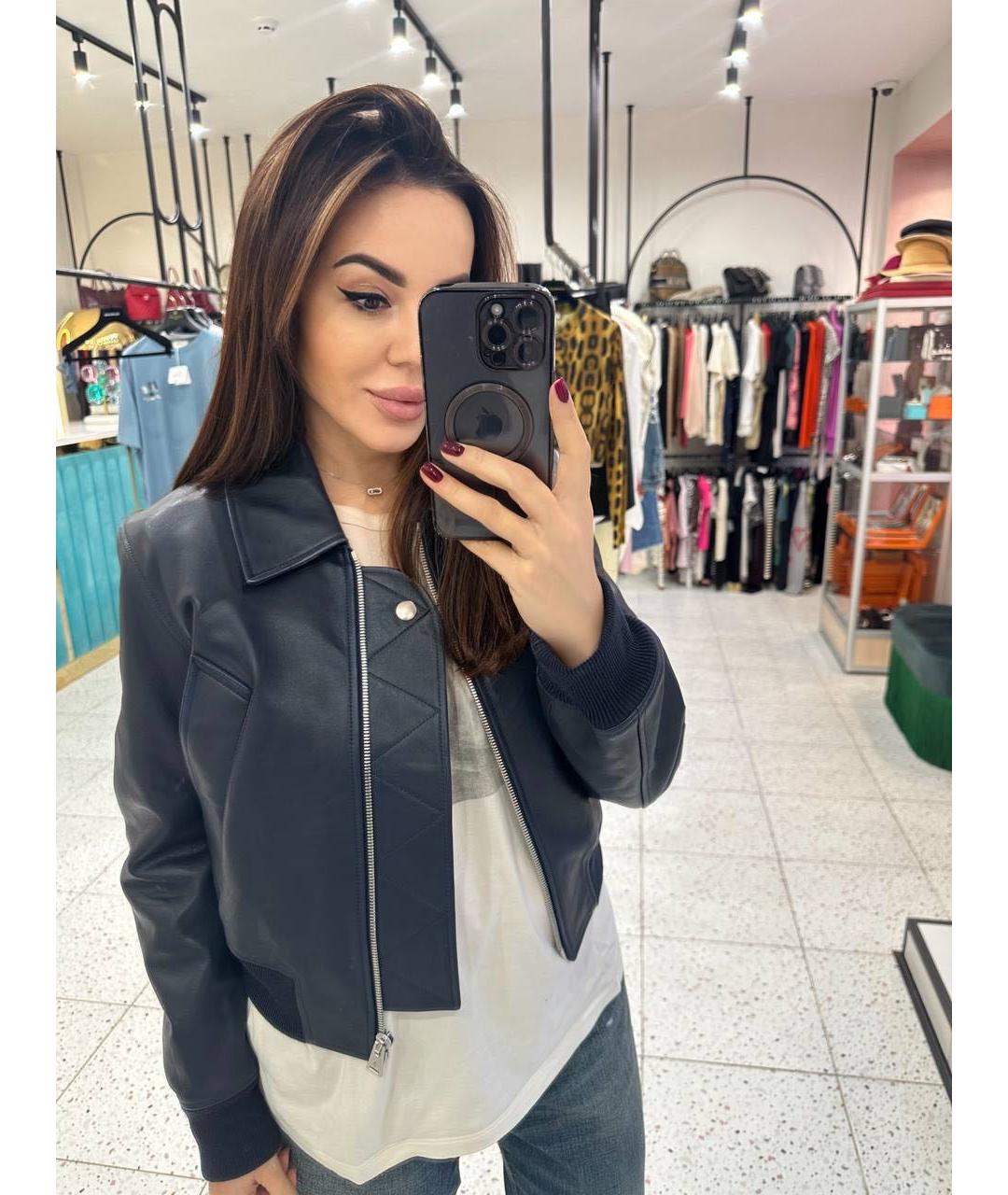 BOTTEGA VENETA Темно-синяя кожаная куртка, фото 8