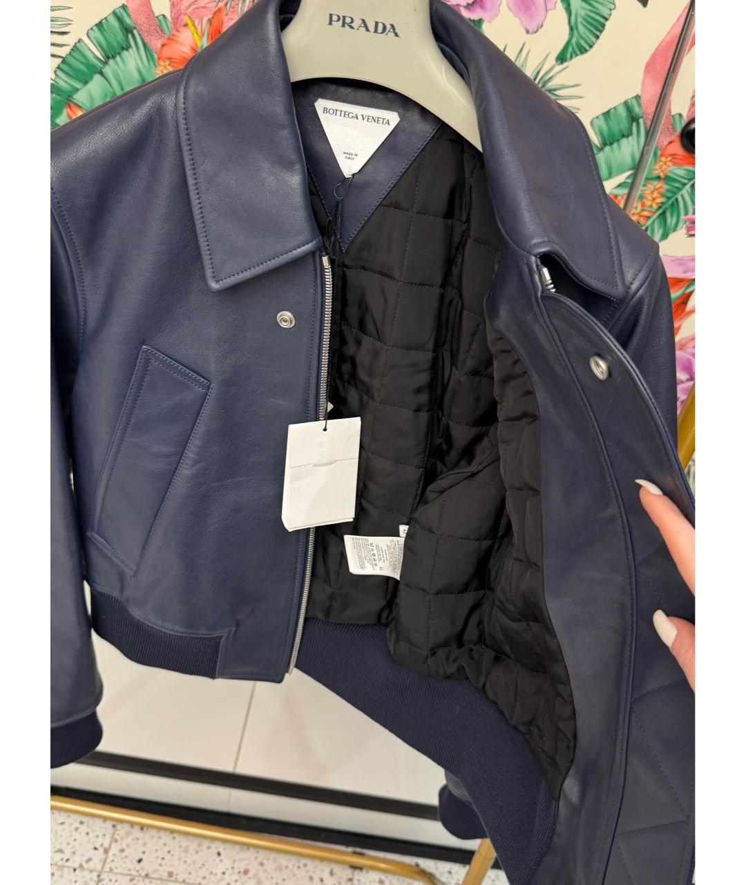 BOTTEGA VENETA Темно-синяя кожаная куртка, фото 5