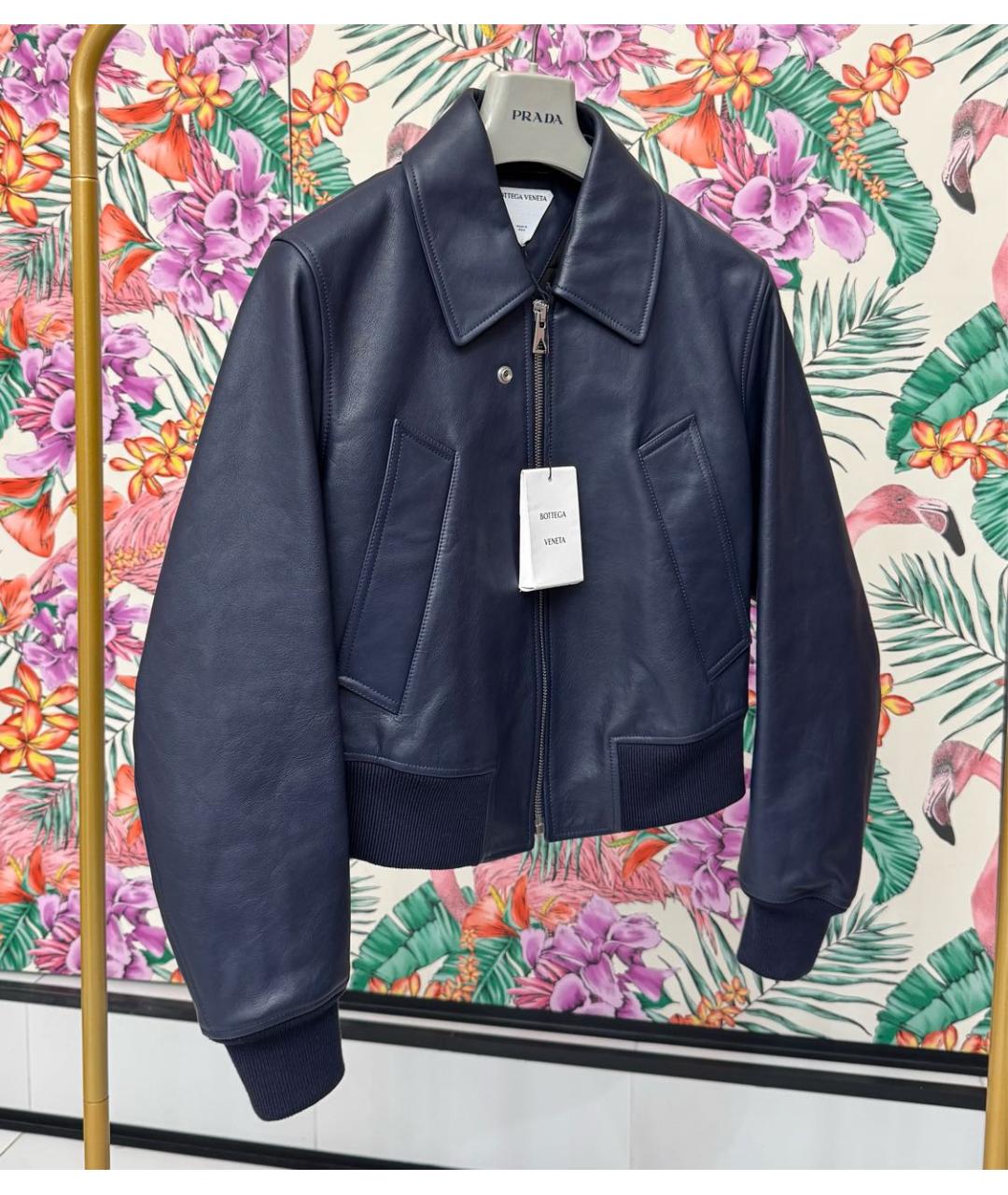 BOTTEGA VENETA Темно-синяя кожаная куртка, фото 2