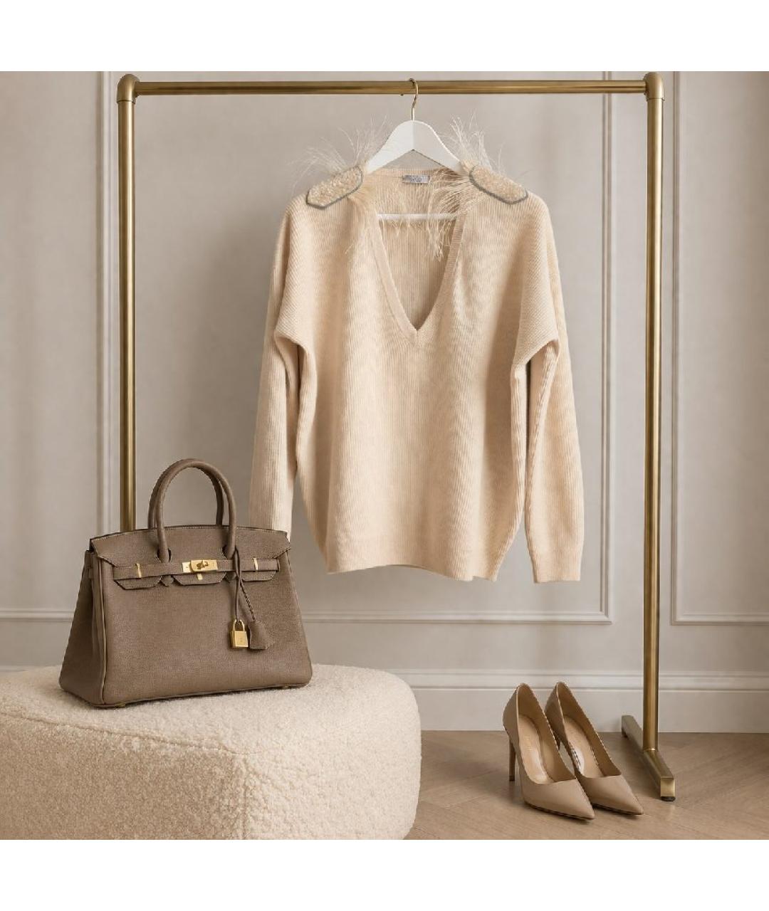 BRUNELLO CUCINELLI Бежевый кашемировый джемпер / свитер, фото 8