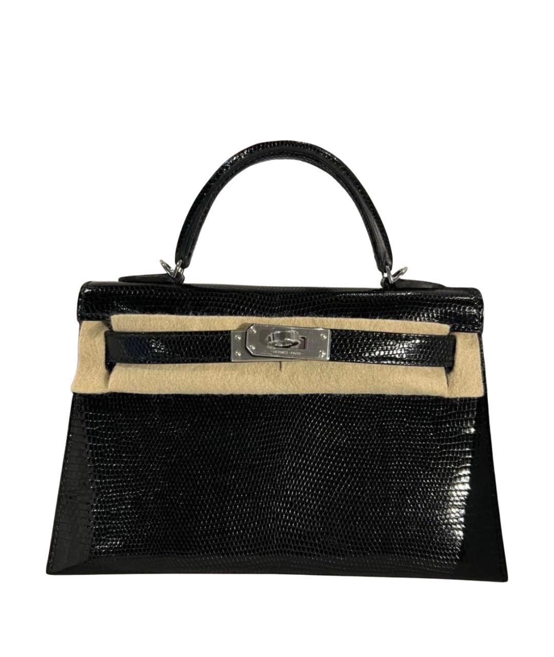 HERMES Черная сумка с короткими ручками из экзотической кожи, фото 1
