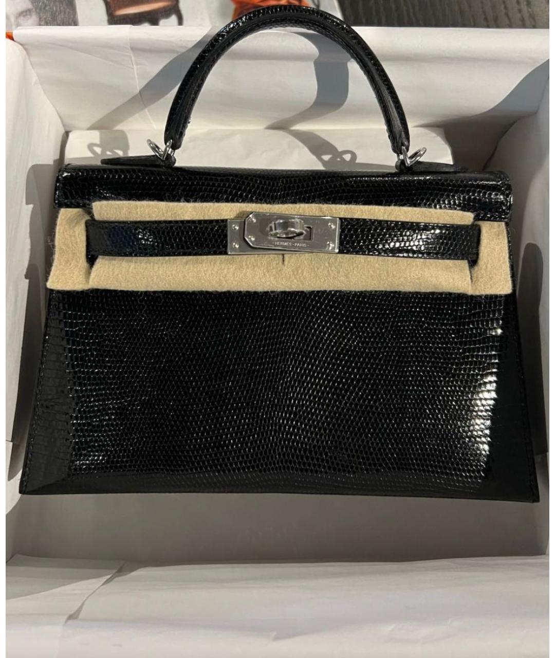 HERMES Черная сумка с короткими ручками из экзотической кожи, фото 5