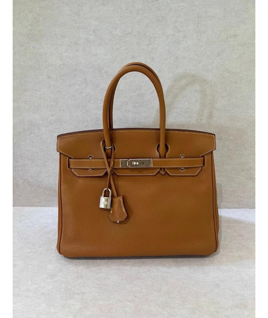 HERMES Коричневая кожаная сумка с короткими ручками, фото 3