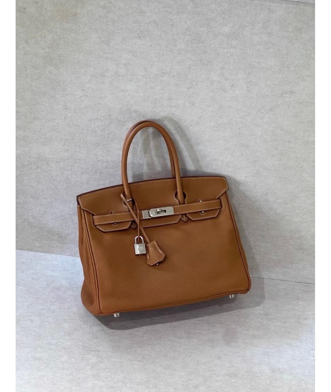 HERMES Коричневая кожаная сумка с короткими ручками, фото 2