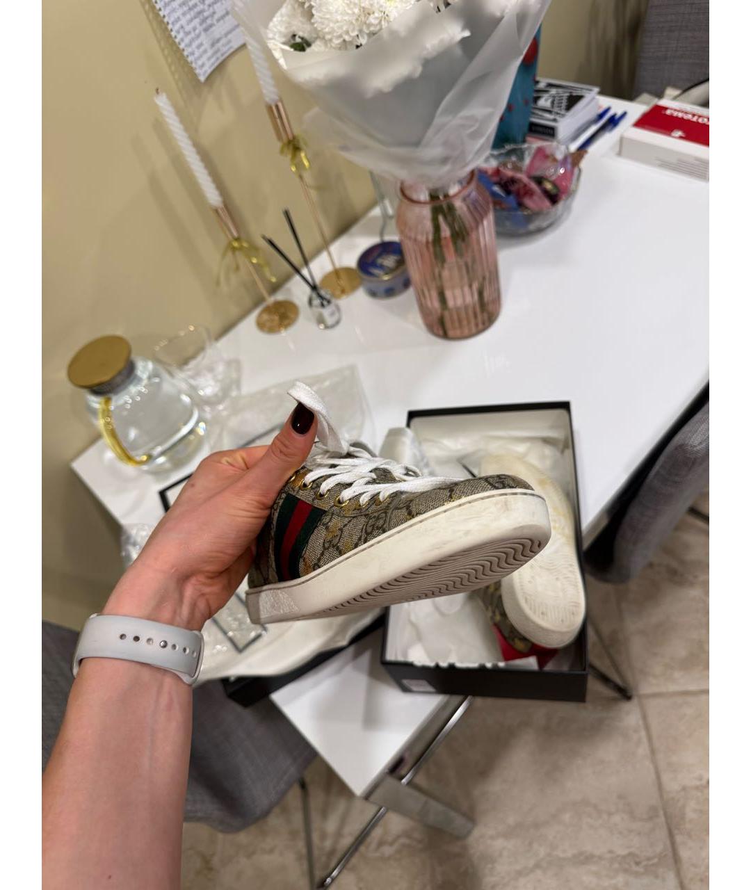 GUCCI Коричневые кожаные кеды, фото 7