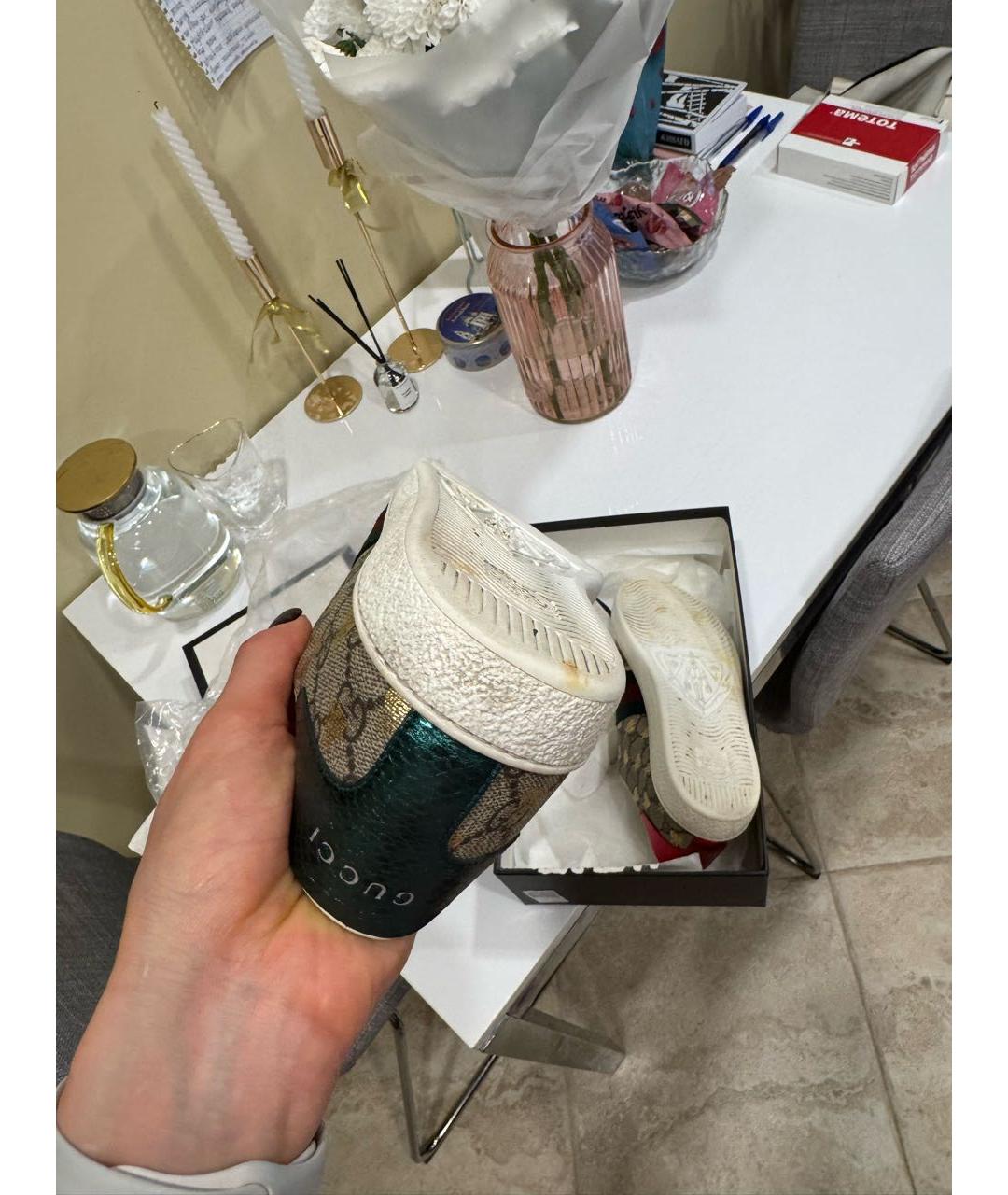 GUCCI Коричневые кожаные кеды, фото 4