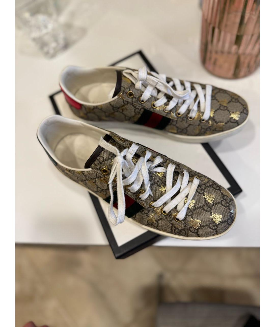 GUCCI Коричневые кожаные кеды, фото 3