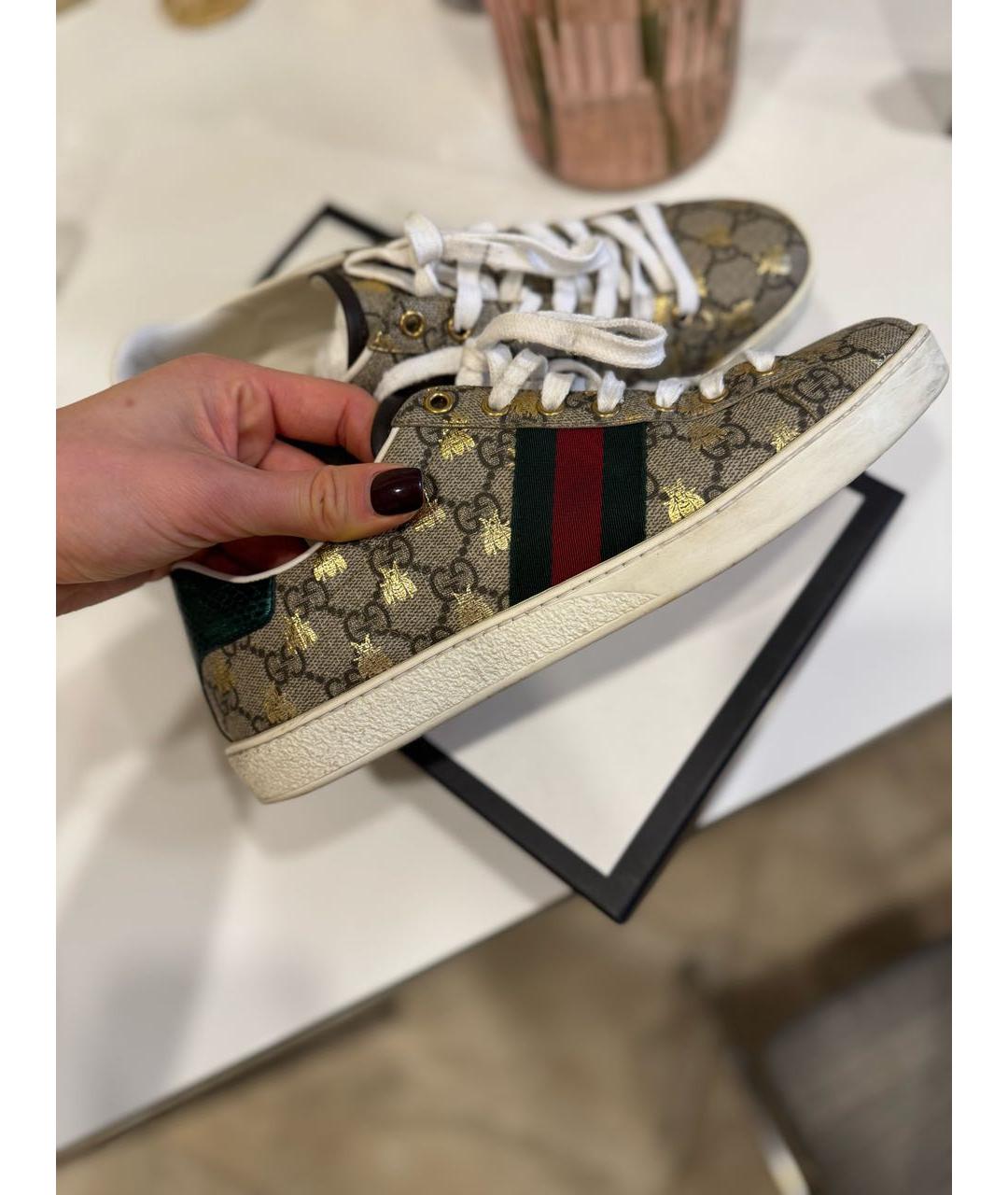 GUCCI Коричневые кожаные кеды, фото 2