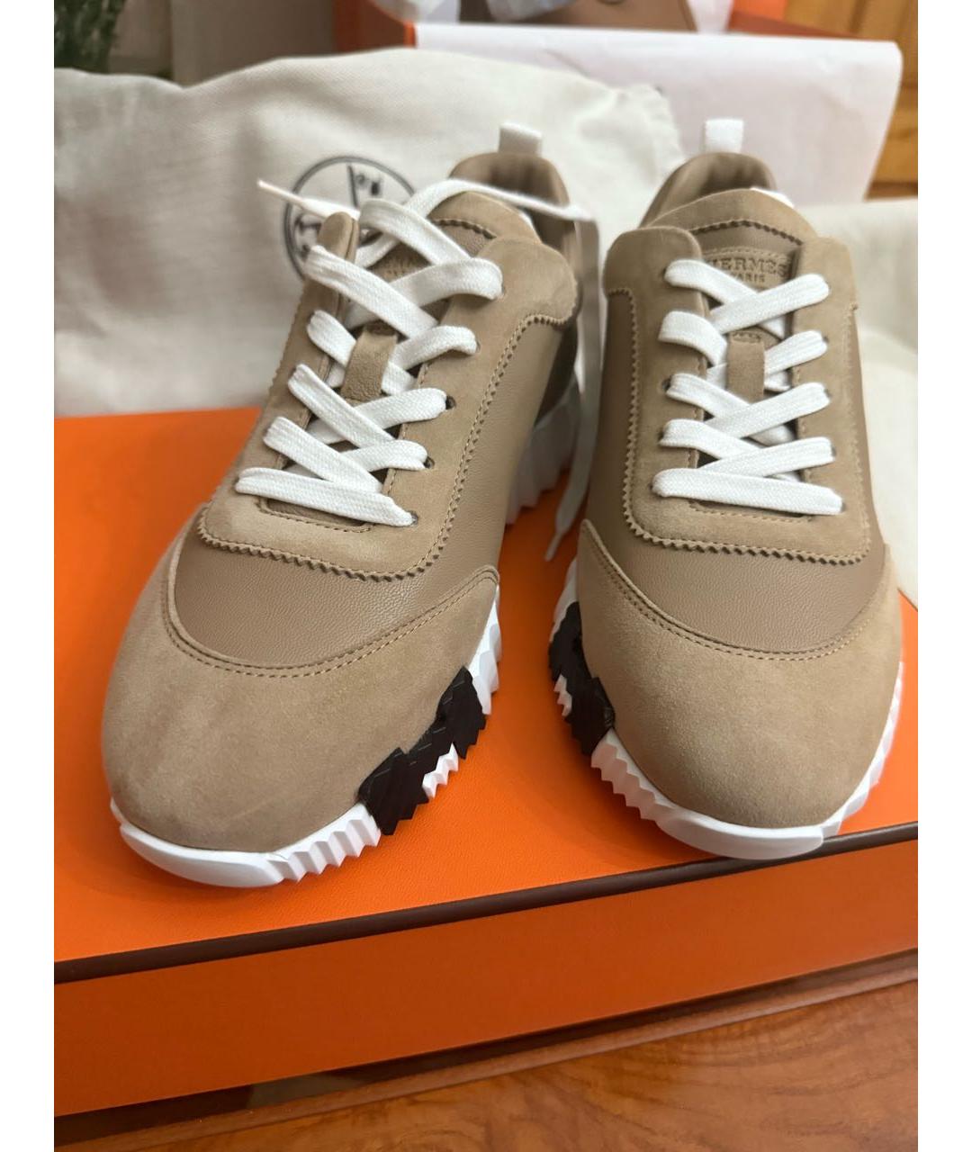 HERMES Коричневые кожаные кроссовки, фото 2