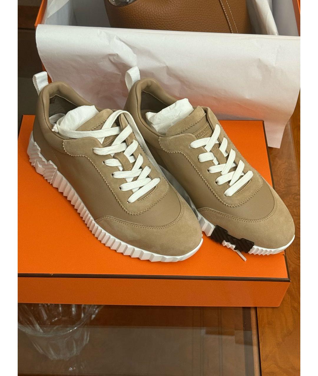 HERMES Коричневые кожаные кроссовки, фото 3