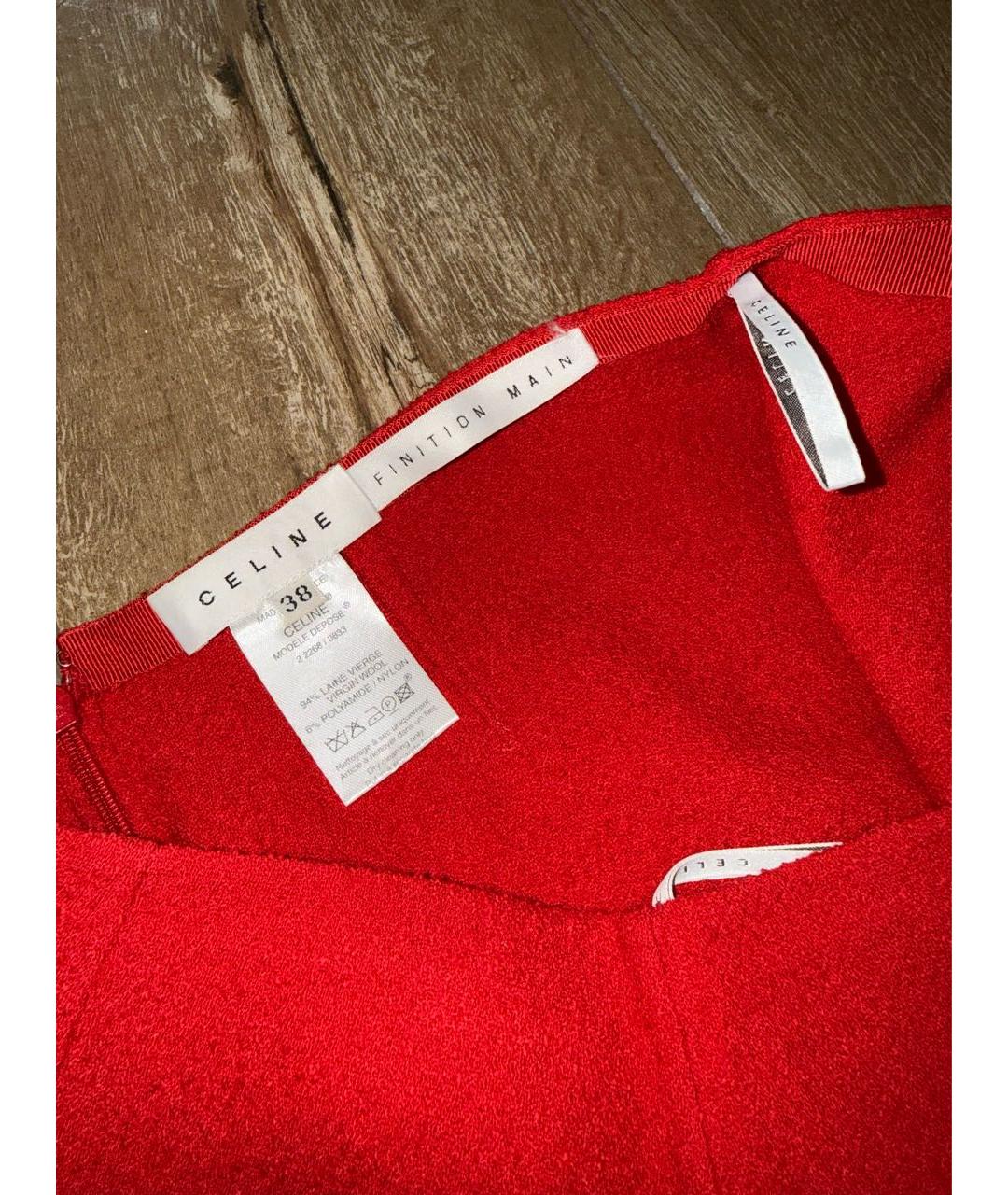 CELINE Красная шерстяная юбка миди, фото 5