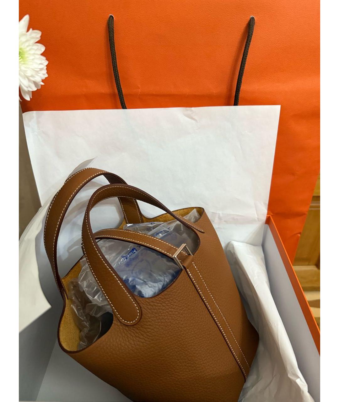 HERMES Коричневая кожаная сумка с короткими ручками, фото 2