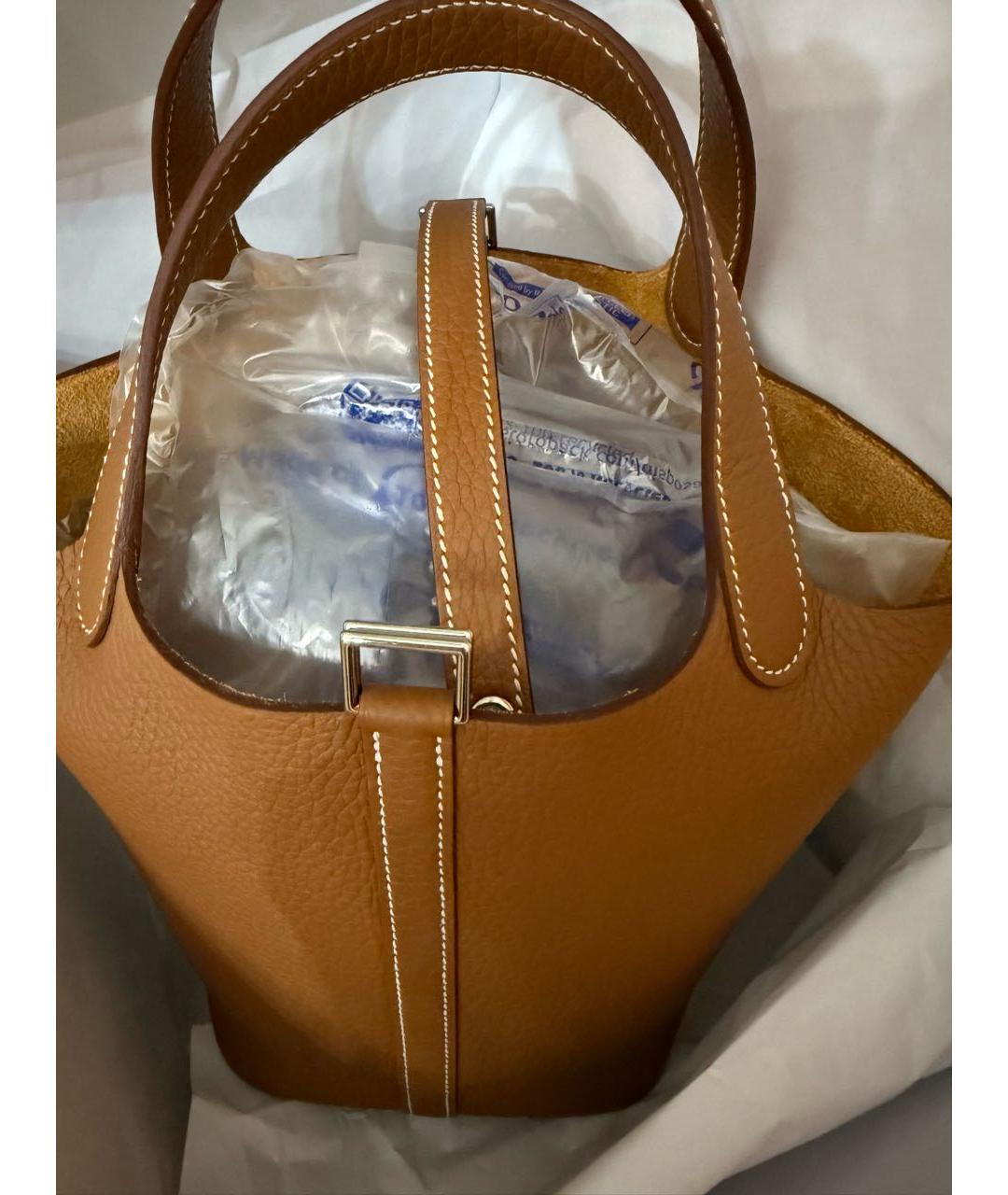 HERMES Коричневая кожаная сумка с короткими ручками, фото 3
