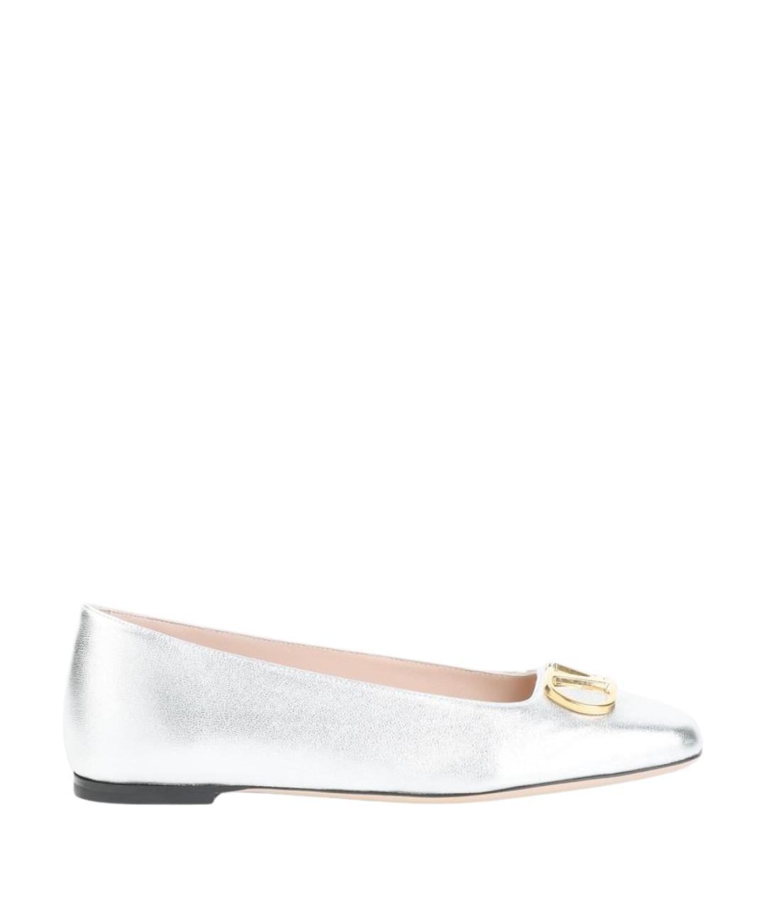 VALENTINO Серебряные кожаные балетки, фото 1