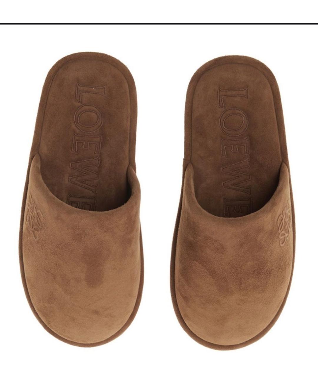LOEWE Коричневые замшевые шлепанцы, фото 2