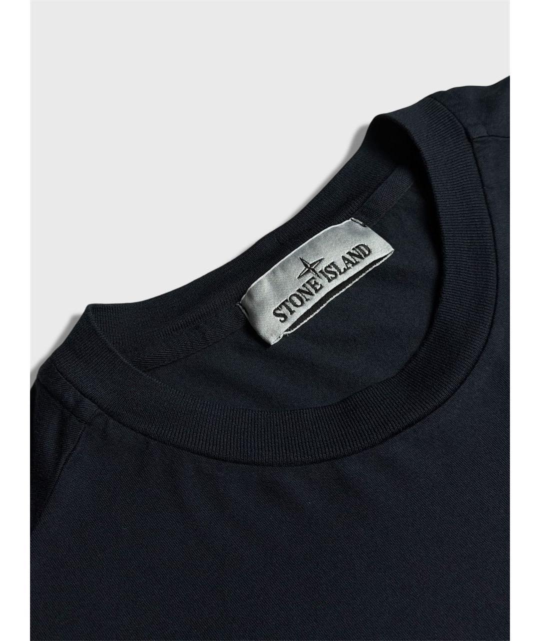 STONE ISLAND Темно-синяя хлопковая футболка, фото 3