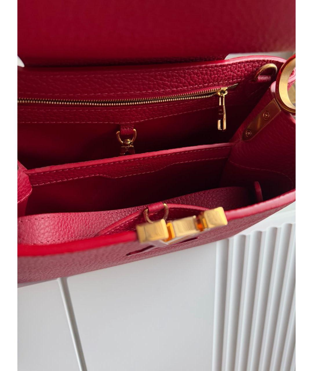 LOUIS VUITTON Красная кожаная сумка с короткими ручками, фото 7