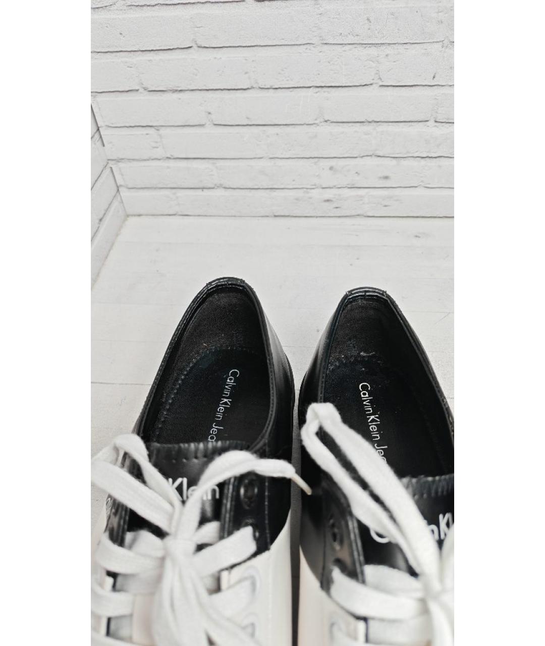 CALVIN KLEIN Черные кожаные низкие кроссовки / кеды, фото 5