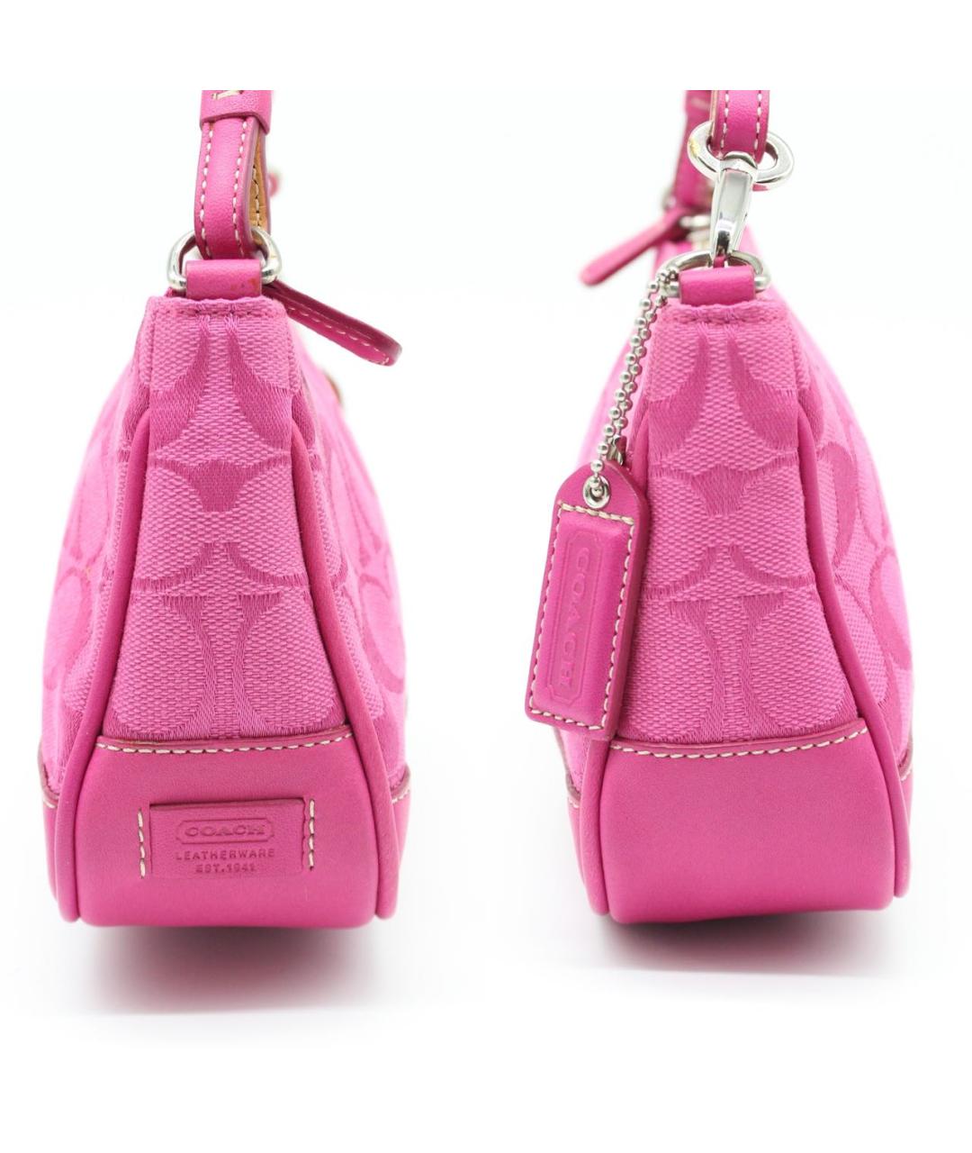 COACH Фуксия жаккардовая сумка с короткими ручками, фото 3