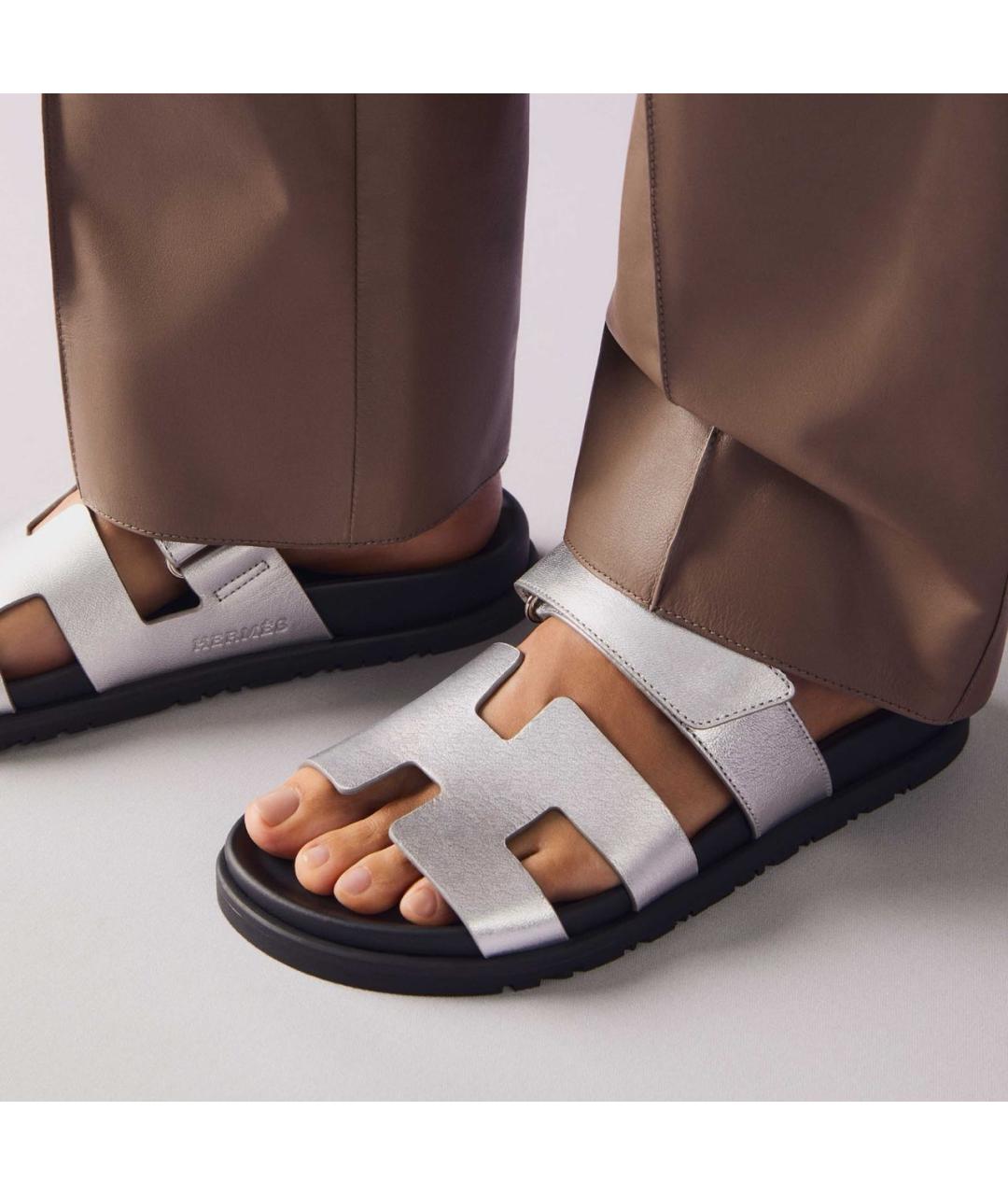 HERMES Серебряные кожаные сандалии, фото 5