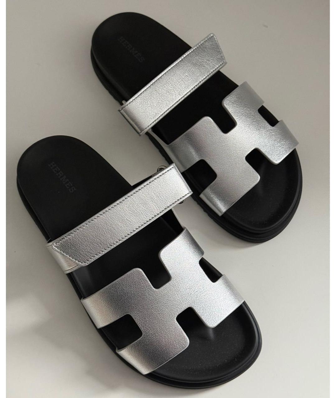 HERMES Серебряные кожаные сандалии, фото 2