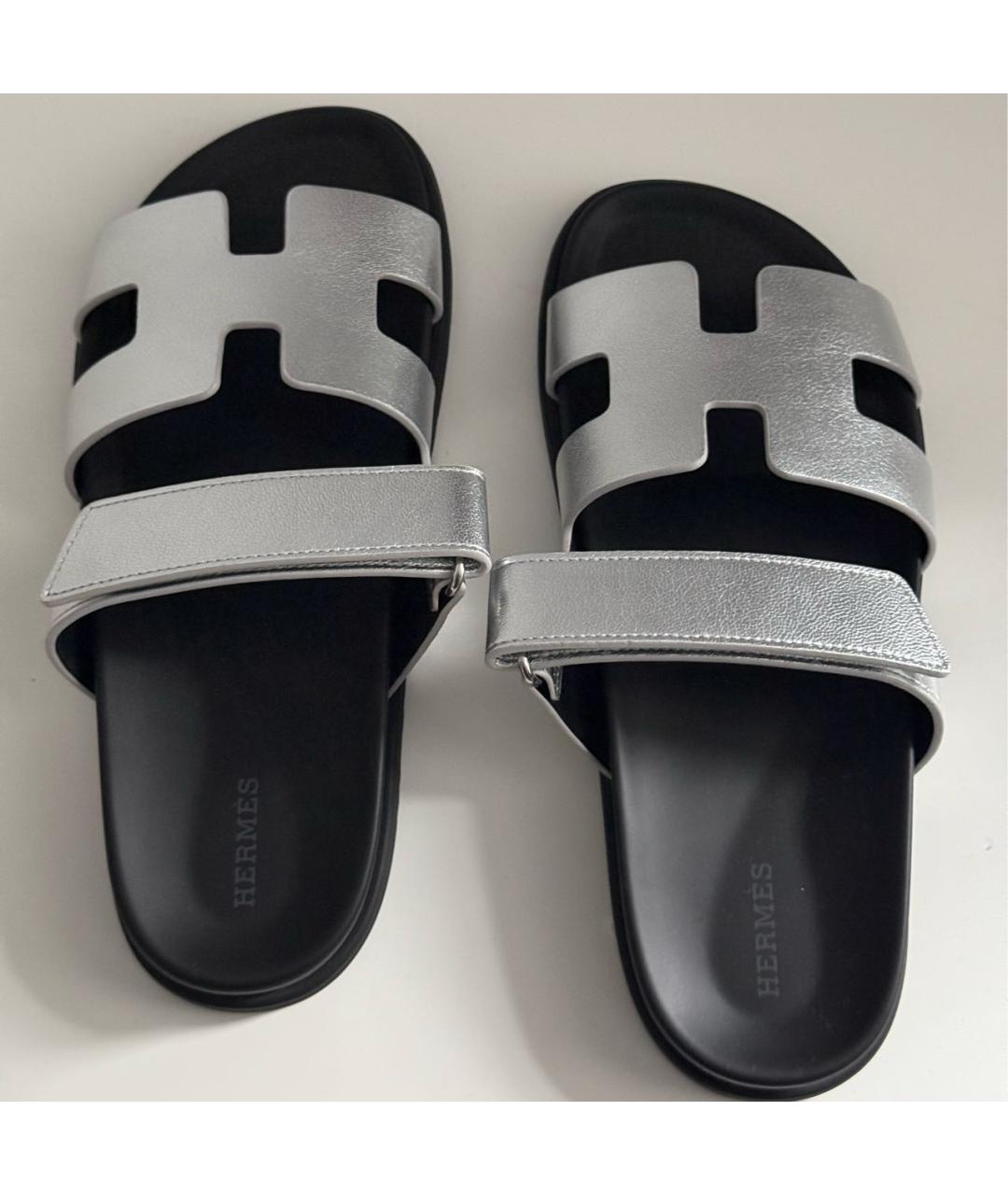 HERMES Серебряные кожаные сандалии, фото 3