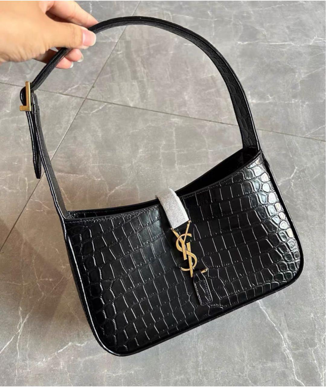 SAINT LAURENT Черная кожаная сумка с короткими ручками, фото 2