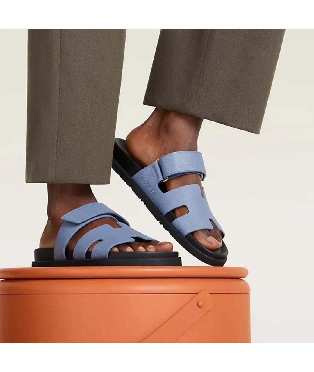 HERMES Голубые кожаные сандалии, фото 5