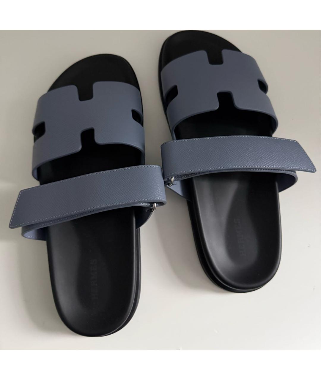 HERMES Голубые кожаные сандалии, фото 4