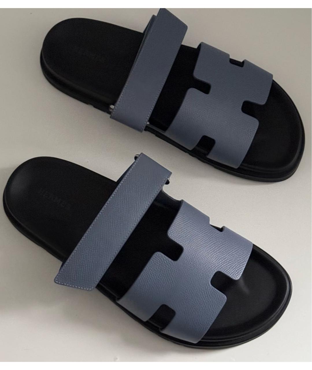 HERMES Голубые кожаные сандалии, фото 2