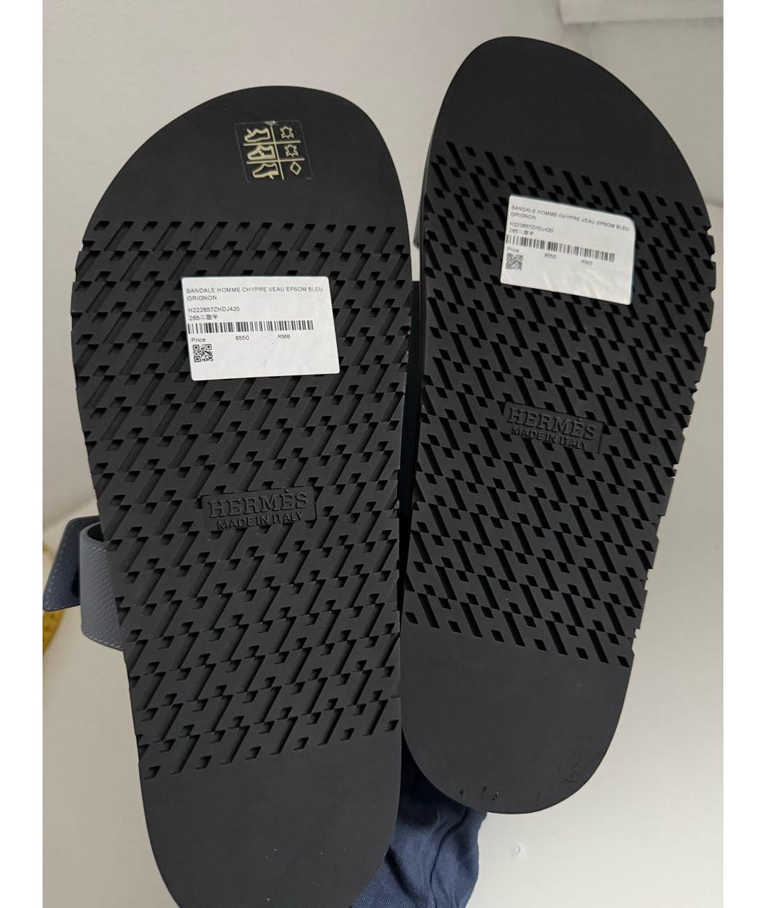HERMES Голубые кожаные сандалии, фото 6