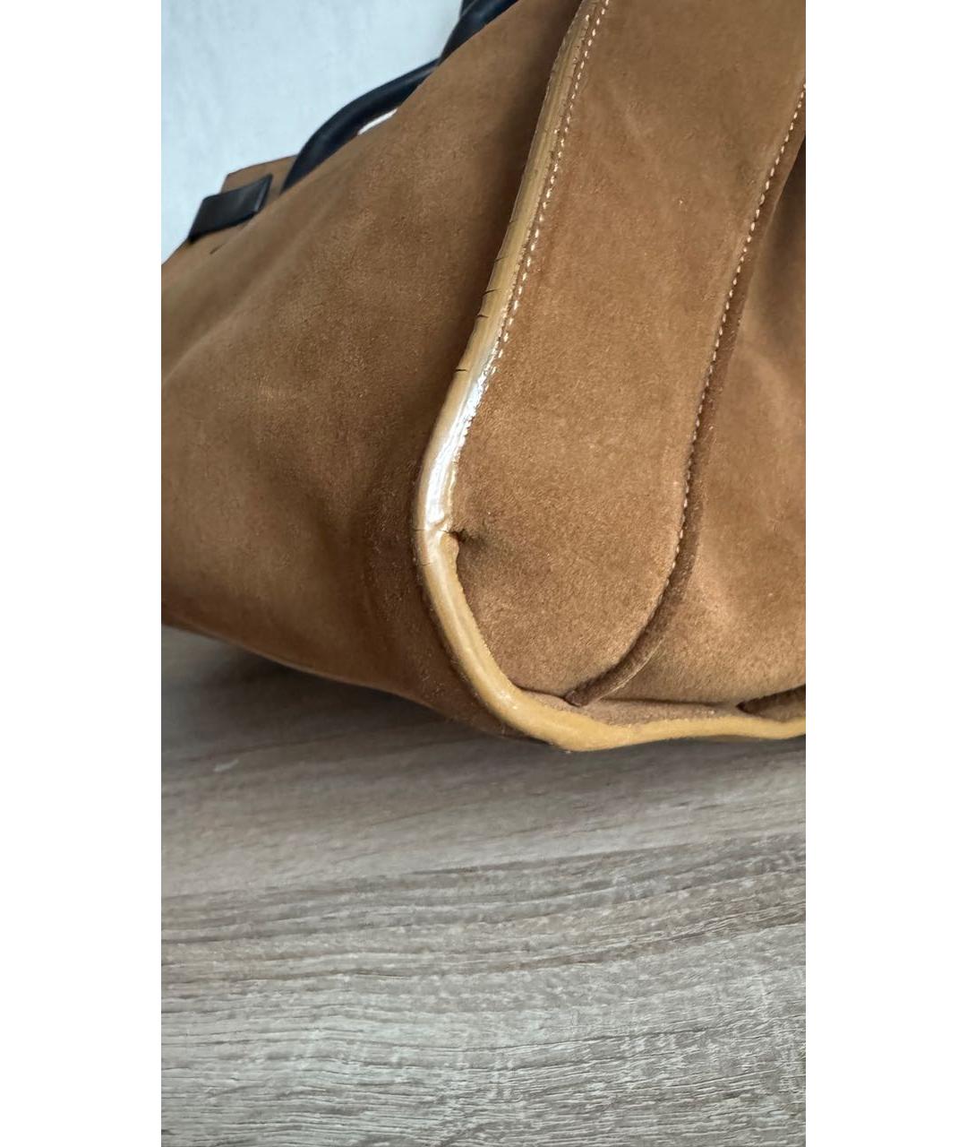 SAINT LAURENT Коричневая замшевая сумка тоут, фото 3