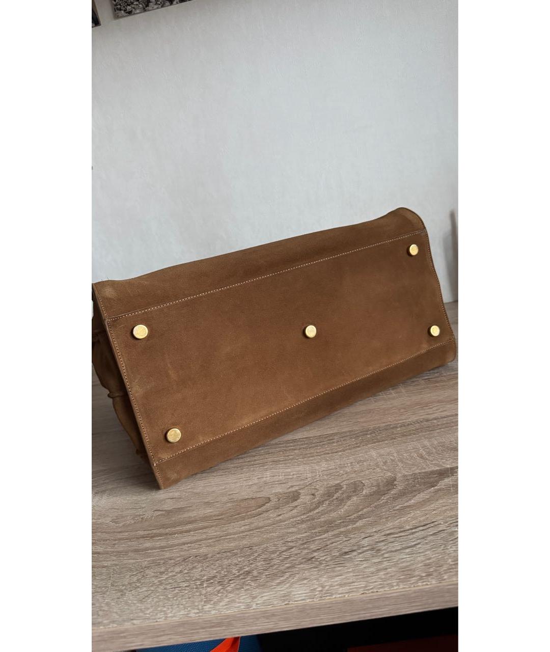 SAINT LAURENT Коричневая замшевая сумка тоут, фото 7