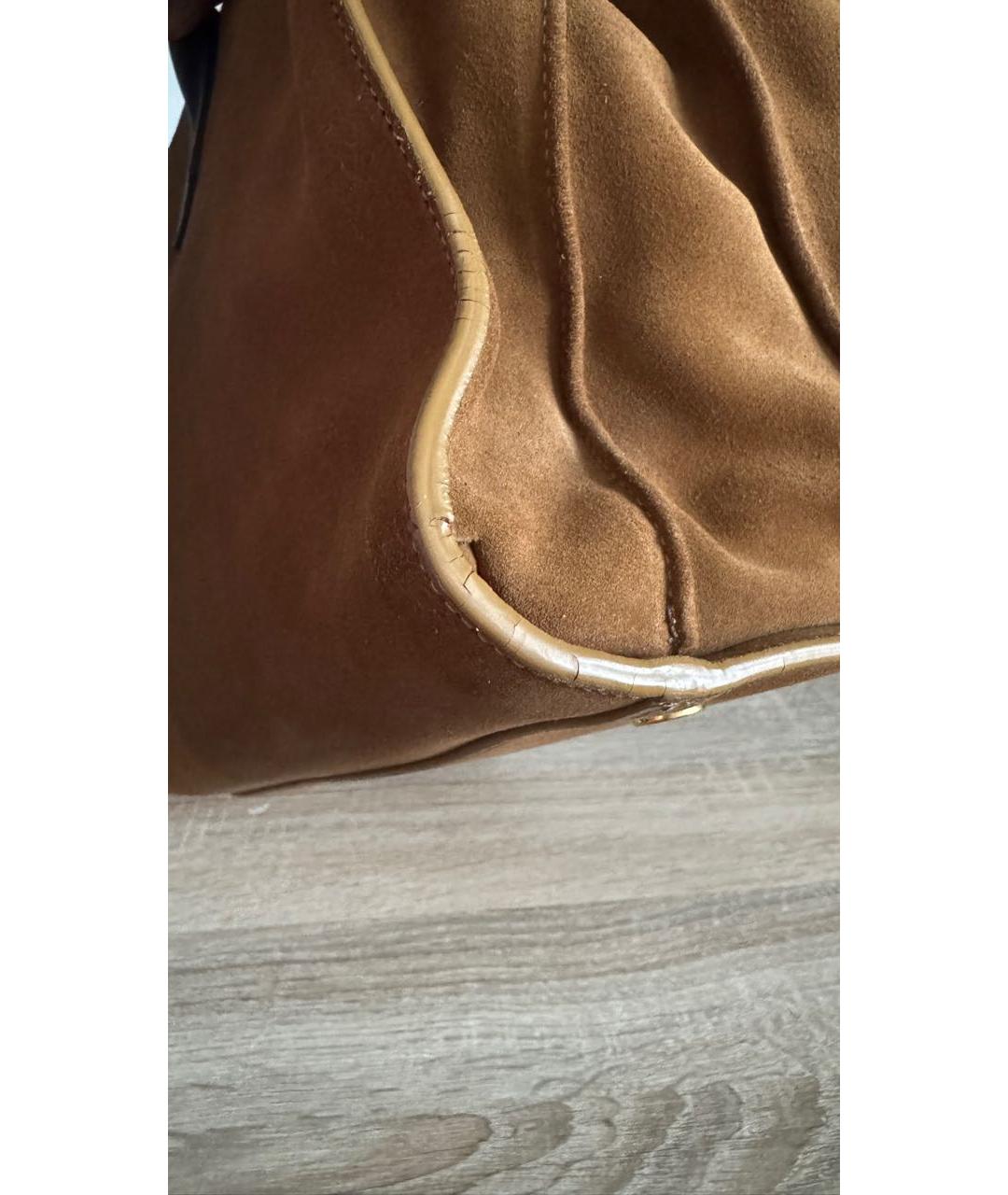 SAINT LAURENT Коричневая замшевая сумка тоут, фото 5