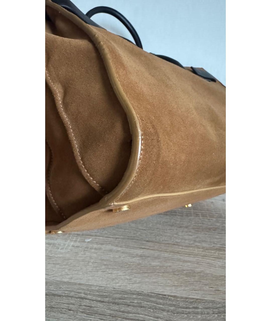 SAINT LAURENT Коричневая замшевая сумка тоут, фото 6