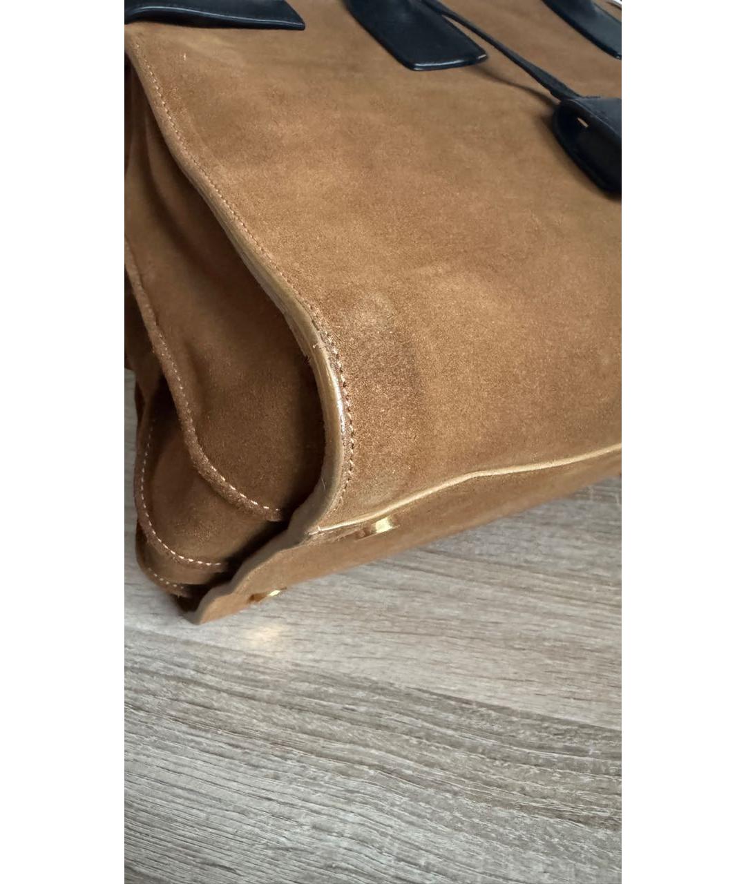 SAINT LAURENT Коричневая замшевая сумка тоут, фото 4