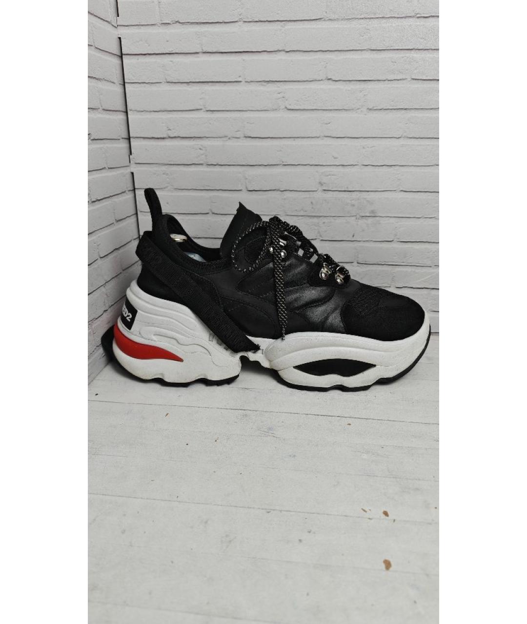 DSQUARED2 Черные кожаные низкие кроссовки / кеды, фото 9