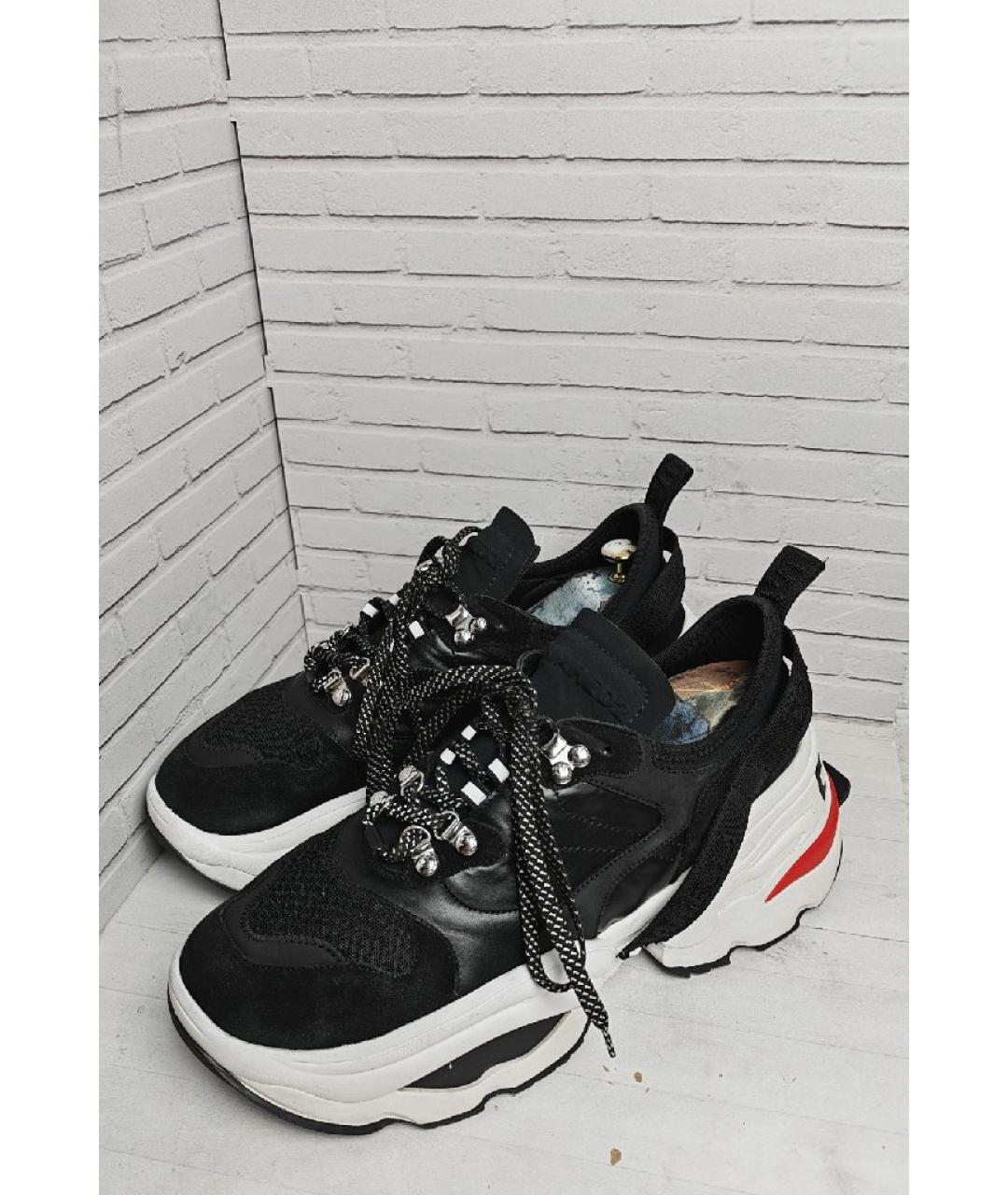 DSQUARED2 Черные кожаные низкие кроссовки / кеды, фото 2