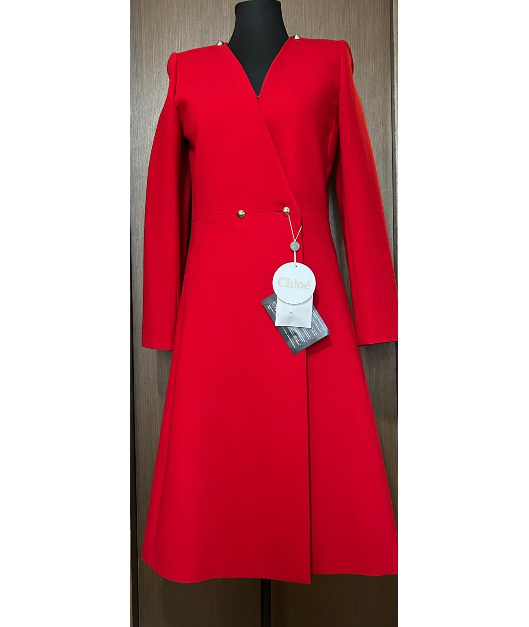 CHLOE Красное шерстяное пальто, фото 10