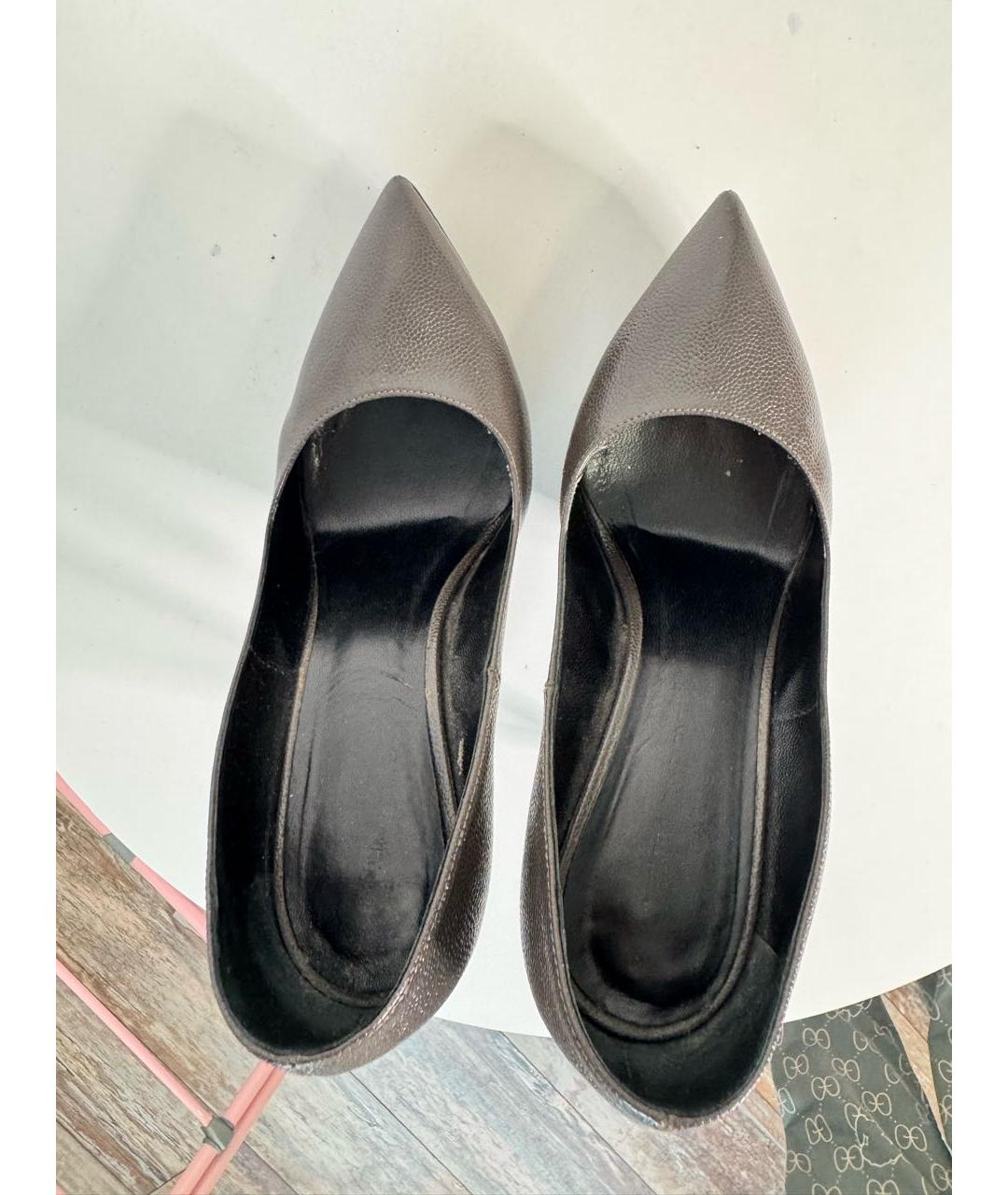 SAINT LAURENT Коричневые кожаные туфли, фото 3