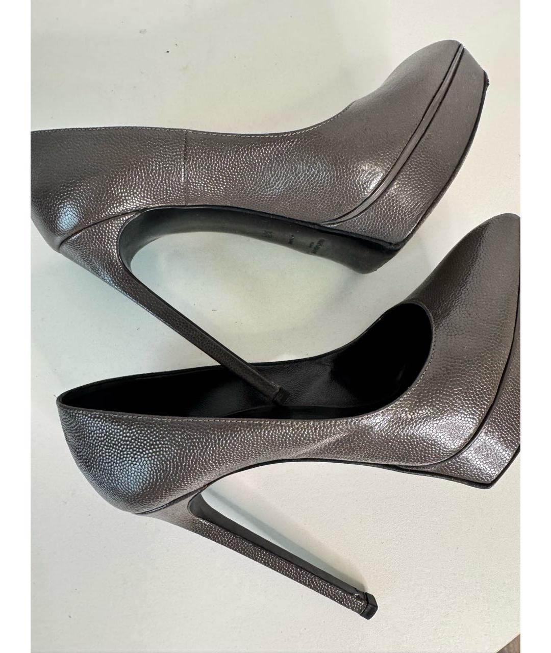 SAINT LAURENT Коричневые кожаные туфли, фото 5