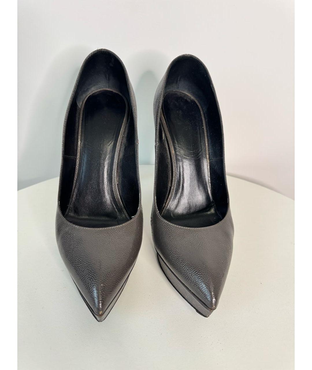 SAINT LAURENT Коричневые кожаные туфли, фото 2