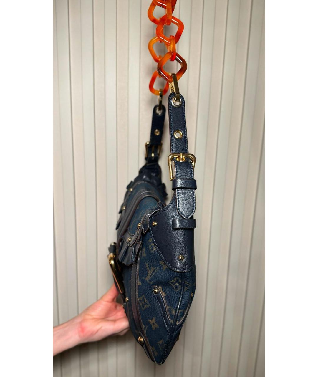 LOUIS VUITTON Темно-синяя тканевая сумка через плечо, фото 2