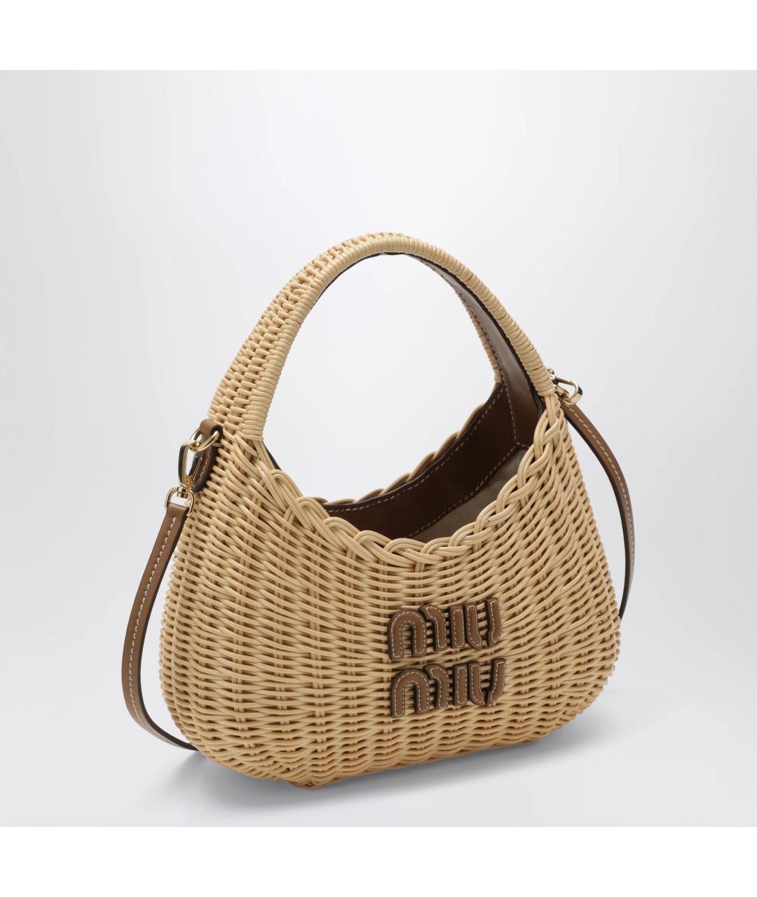 MIU MIU Бежевая пелетеная сумка с короткими ручками, фото 3