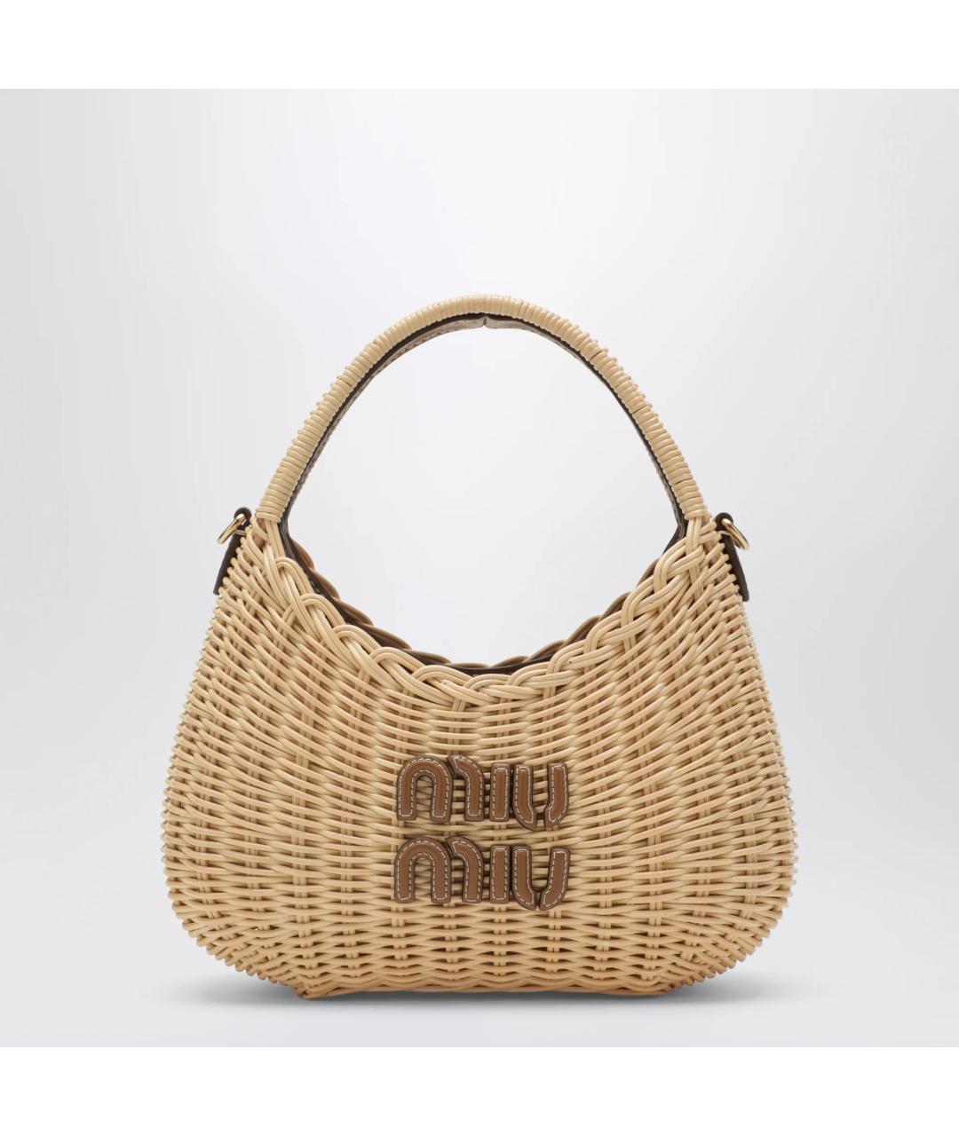 MIU MIU Бежевая пелетеная сумка с короткими ручками, фото 7