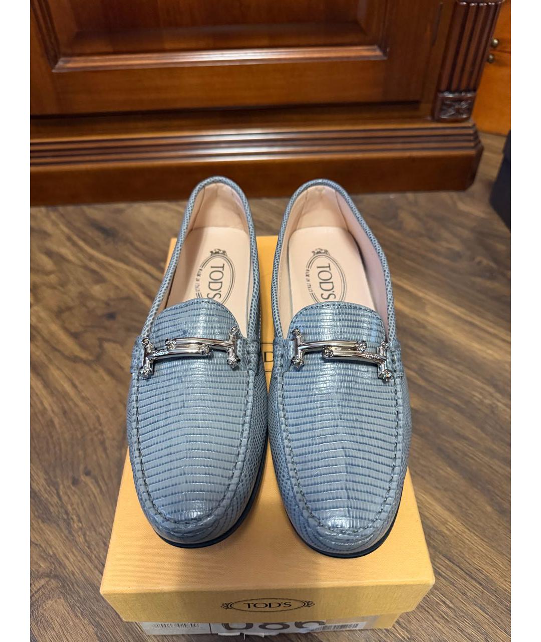 TOD'S Голубые кожаные мокасины, фото 4