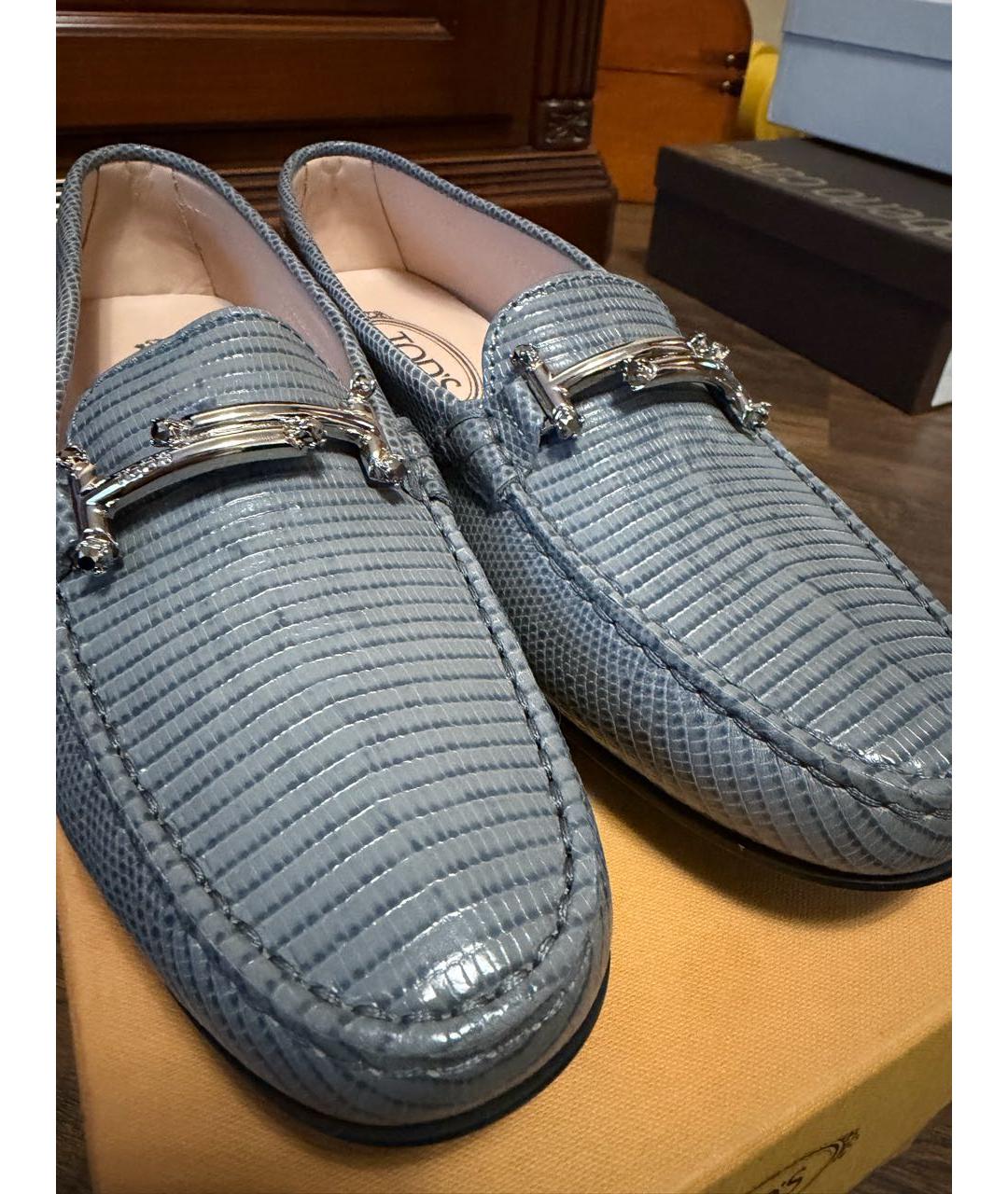 TOD'S Голубые кожаные мокасины, фото 7