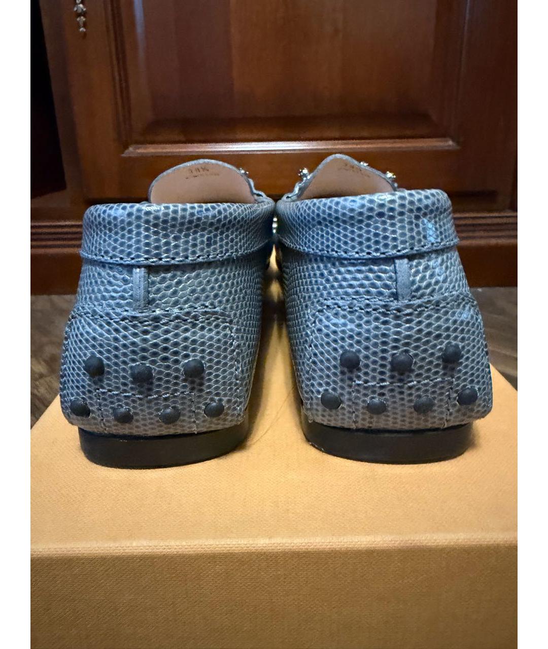 TOD'S Голубые кожаные мокасины, фото 6